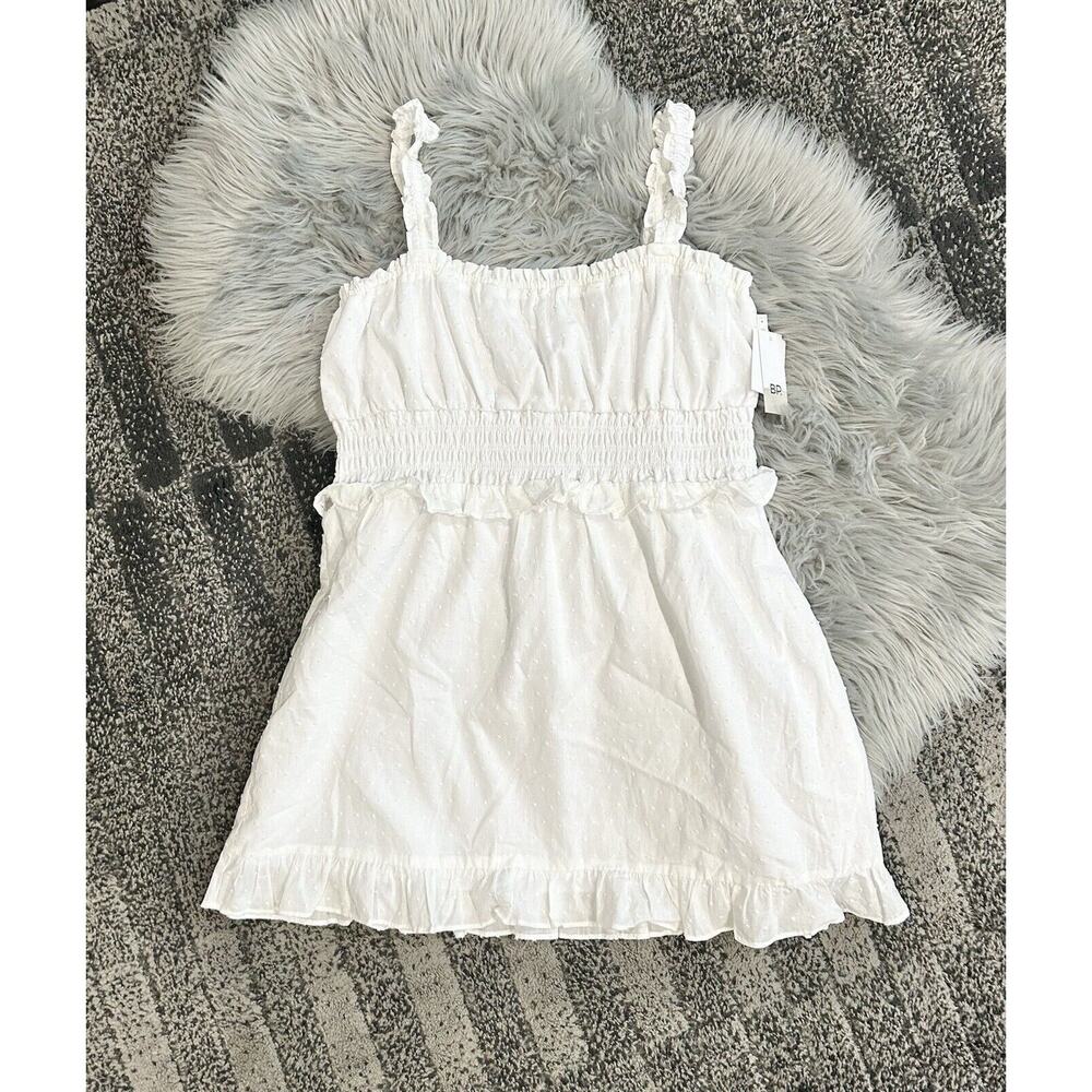 BP Ruffle‎ Smocked Waist Dress Mini Sleeveless Sundress White Women's Large